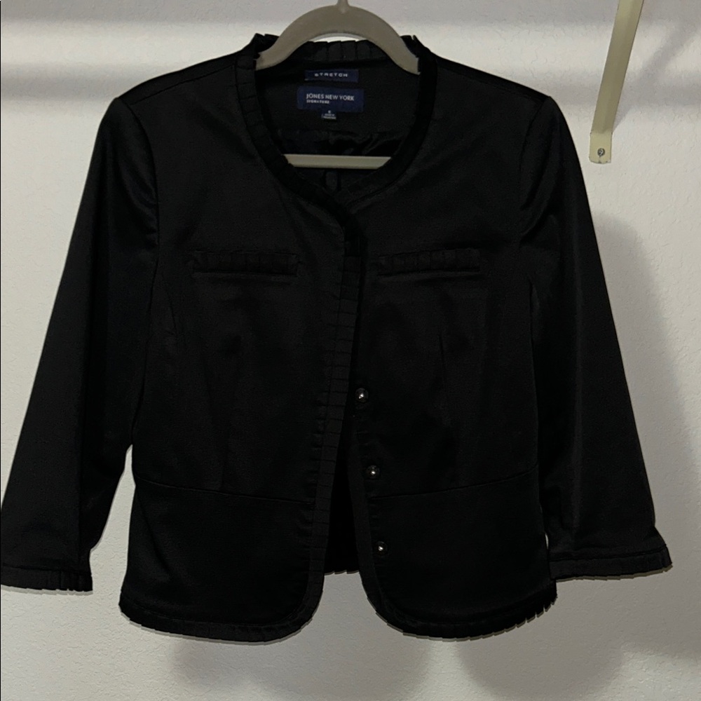 Jones New York Black Snap Front Blazer With Trim Sz 6